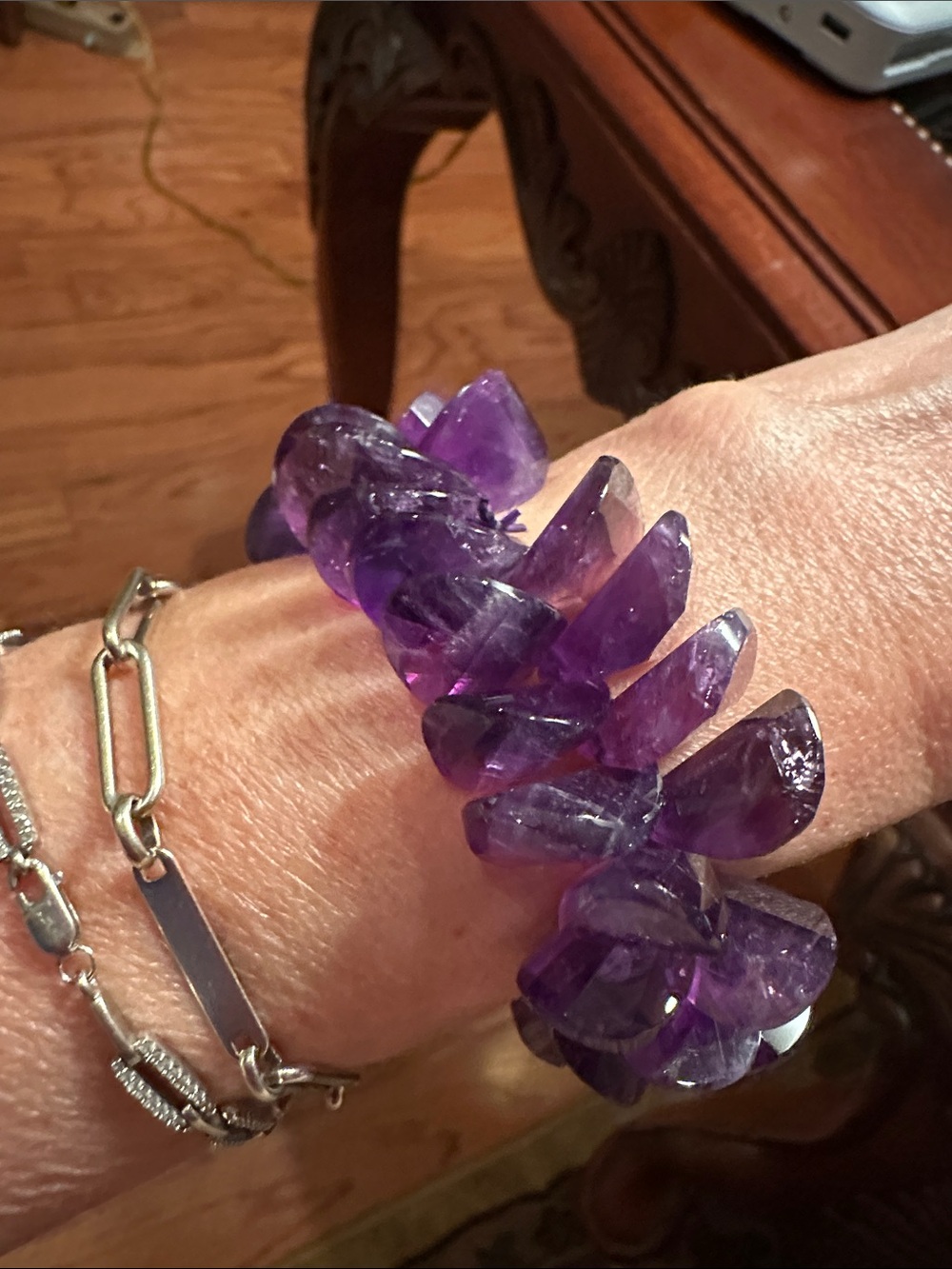 Purple Amethyst Chip Stretch Bracelet — Natural Stone Accent Bracelet